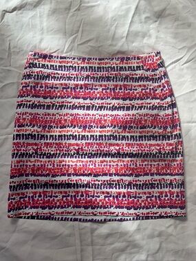 Ann Taylor artistic Printed midi Skirt white, black, Orange & purple design